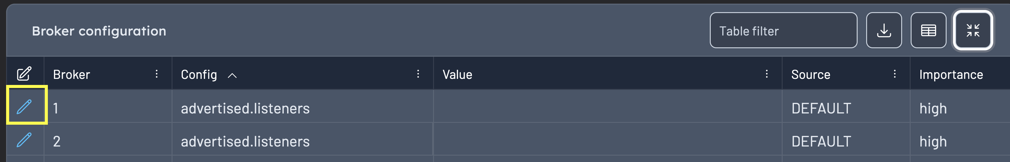 Broker actions available in Kpow