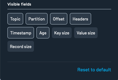 Visible fields and reset button